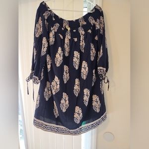Kori American Boho Top Size XL Flowy 3/4 Keyhole Sleeve Chic